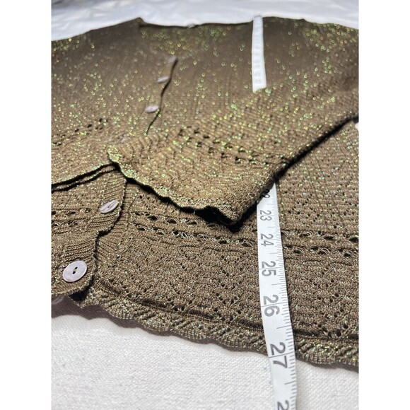 CP Shades Pointelle Knit Cardigan Brown Lurex Metallic Threading Cotton Women M - Picture 7 of 11